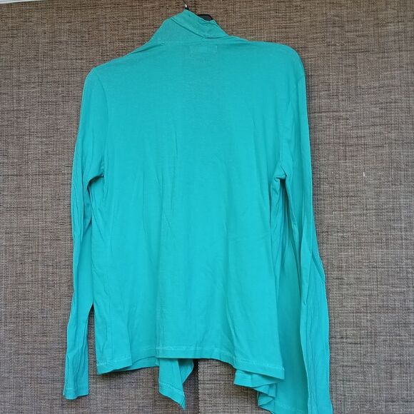 Aqua Green Open Front Cotton  Cardigan Sweater - Picture 4 of 4